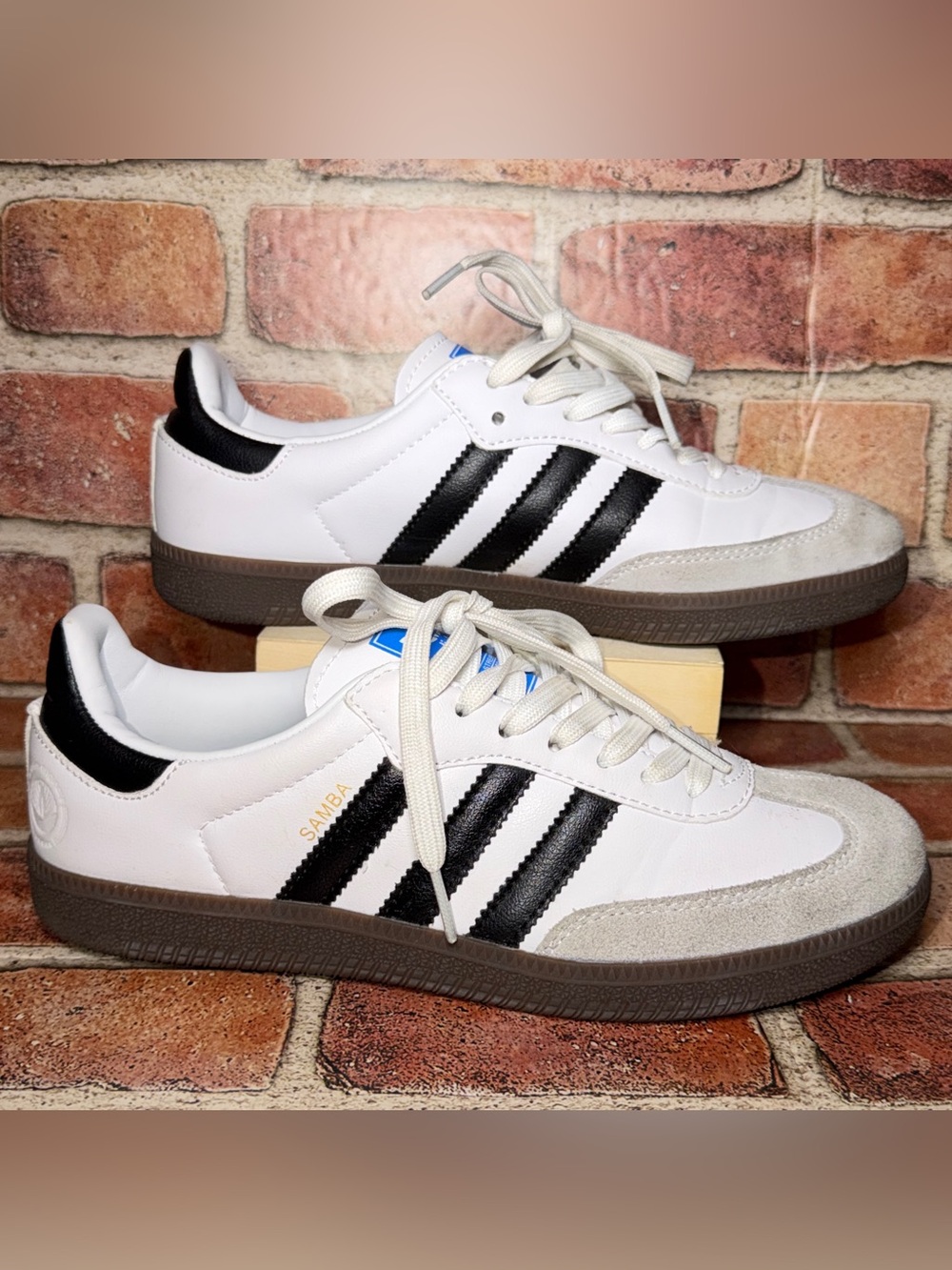 Pre-Owned Adidas Samba Vegan White Gum Brown Black Gray Leather FW2427 Size 6.5 - Picture 4 of 8